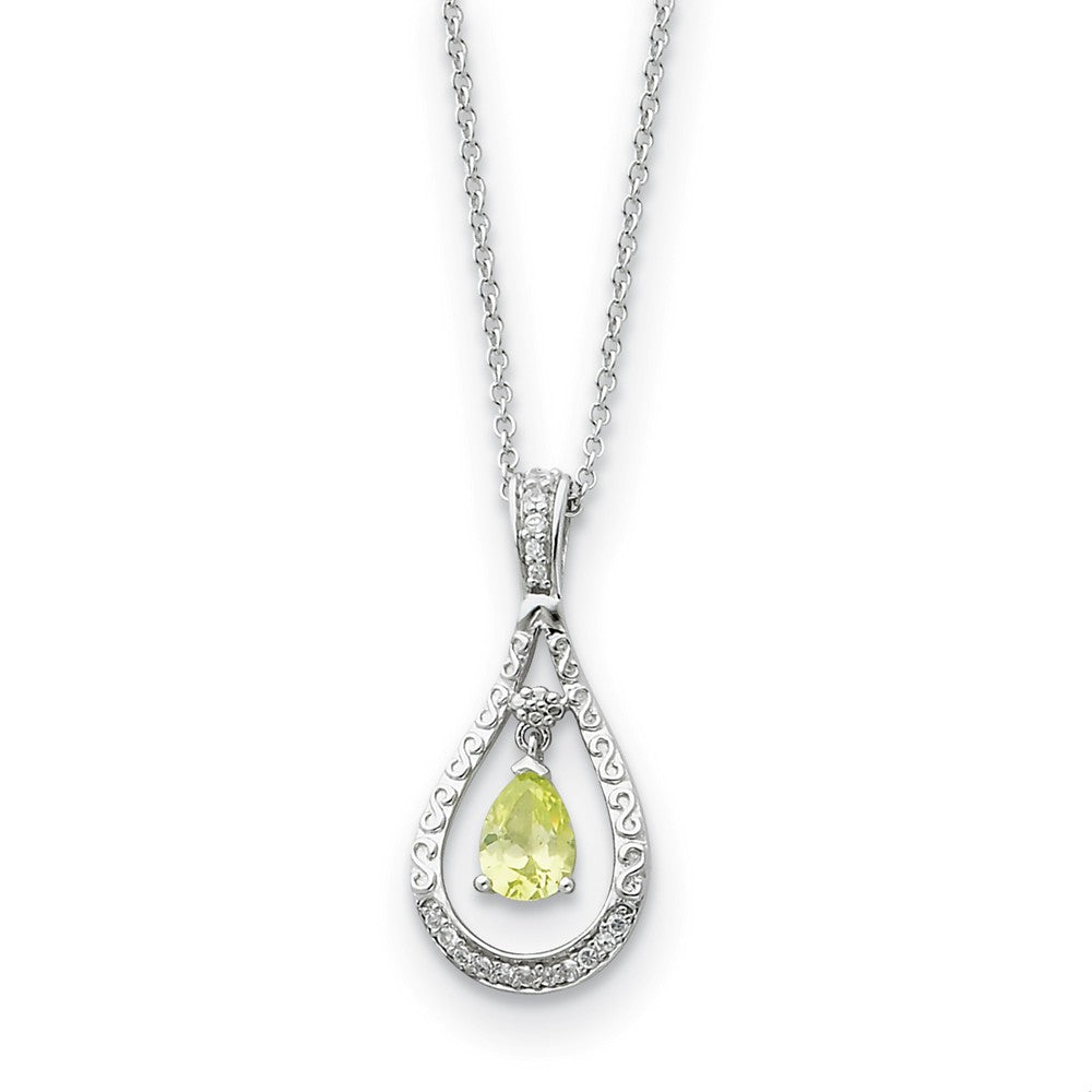 Rhodium Sterling Silver August CZ Birthstone Never Forget Necklace, Item N8664 by The Black Bow Jewelry Co.
