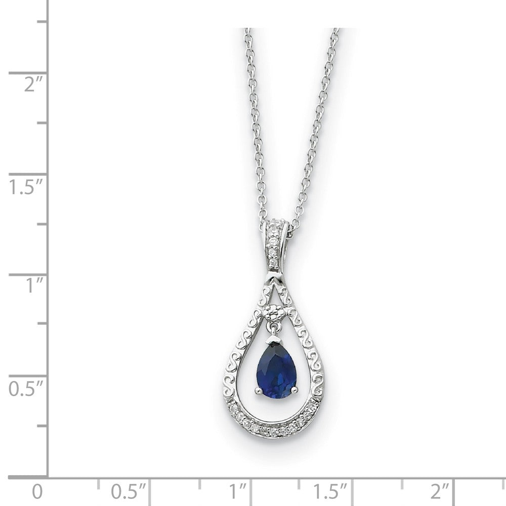 Alternate view of the Rhodium Sterling Silver Sept. CZ &amp; Cr. Sapphire Never Forget Necklace by The Black Bow Jewelry Co.