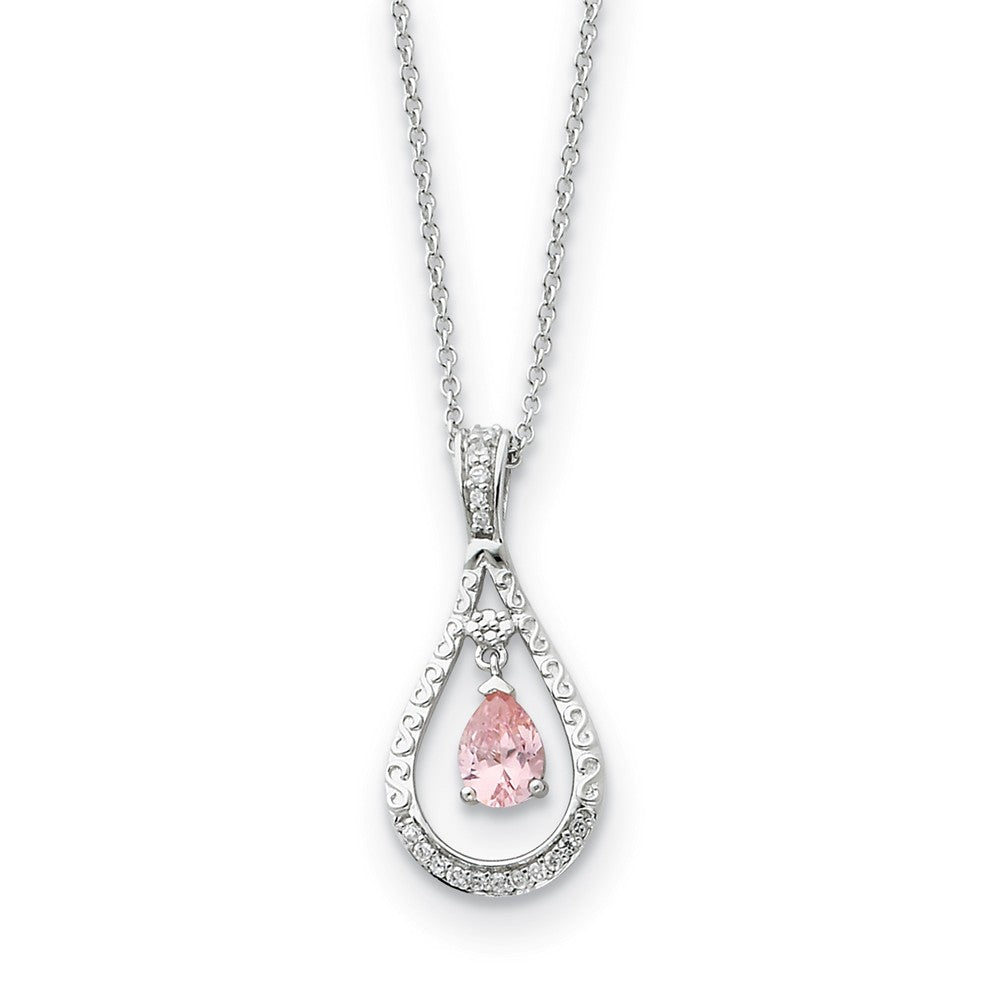 Rhodium Sterling Silver October CZ Birthstone Never Forget Necklace, Item N8666 by The Black Bow Jewelry Co.