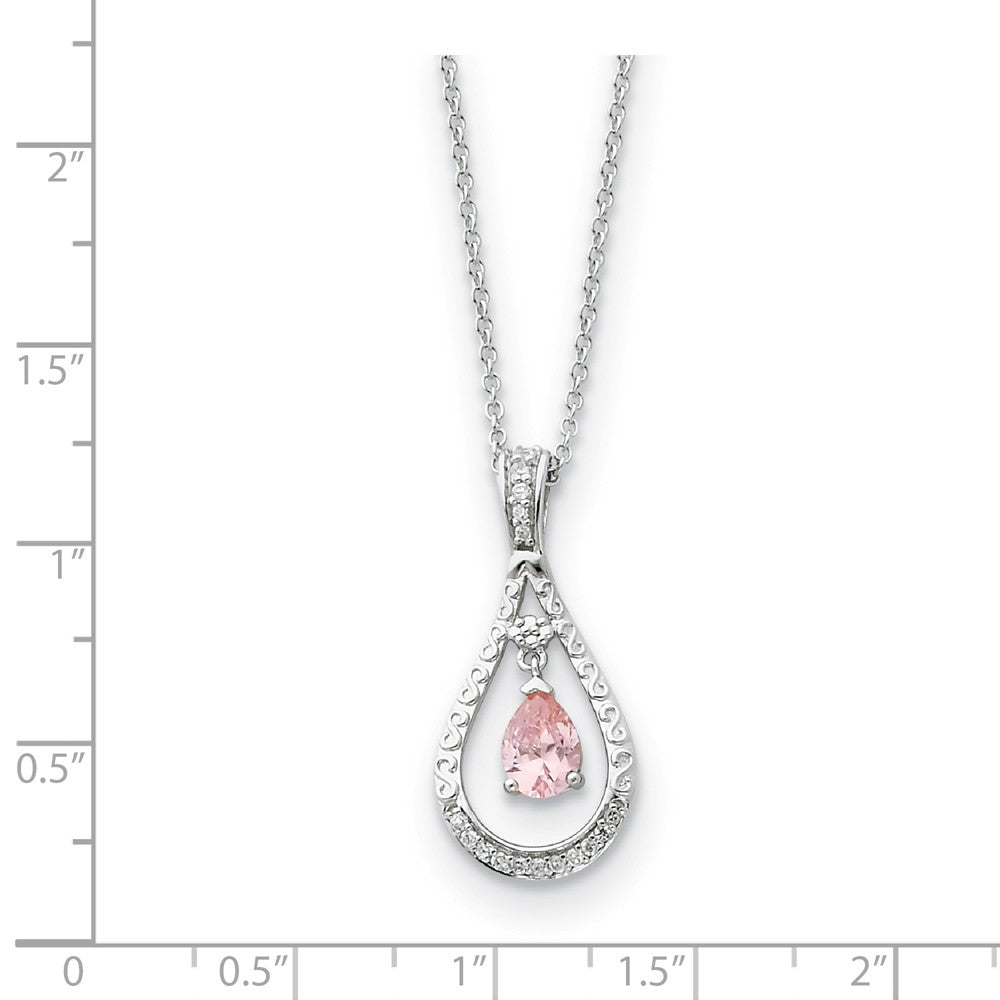 Alternate view of the Rhodium Sterling Silver October CZ Birthstone Never Forget Necklace by The Black Bow Jewelry Co.