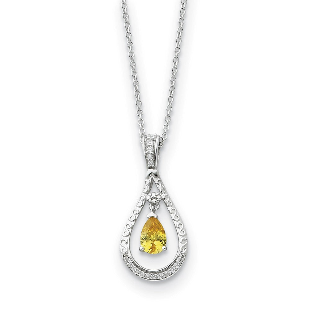 Rhodium Sterling Silver November CZ Birthstone Never Forget Necklace, Item N8667 by The Black Bow Jewelry Co.