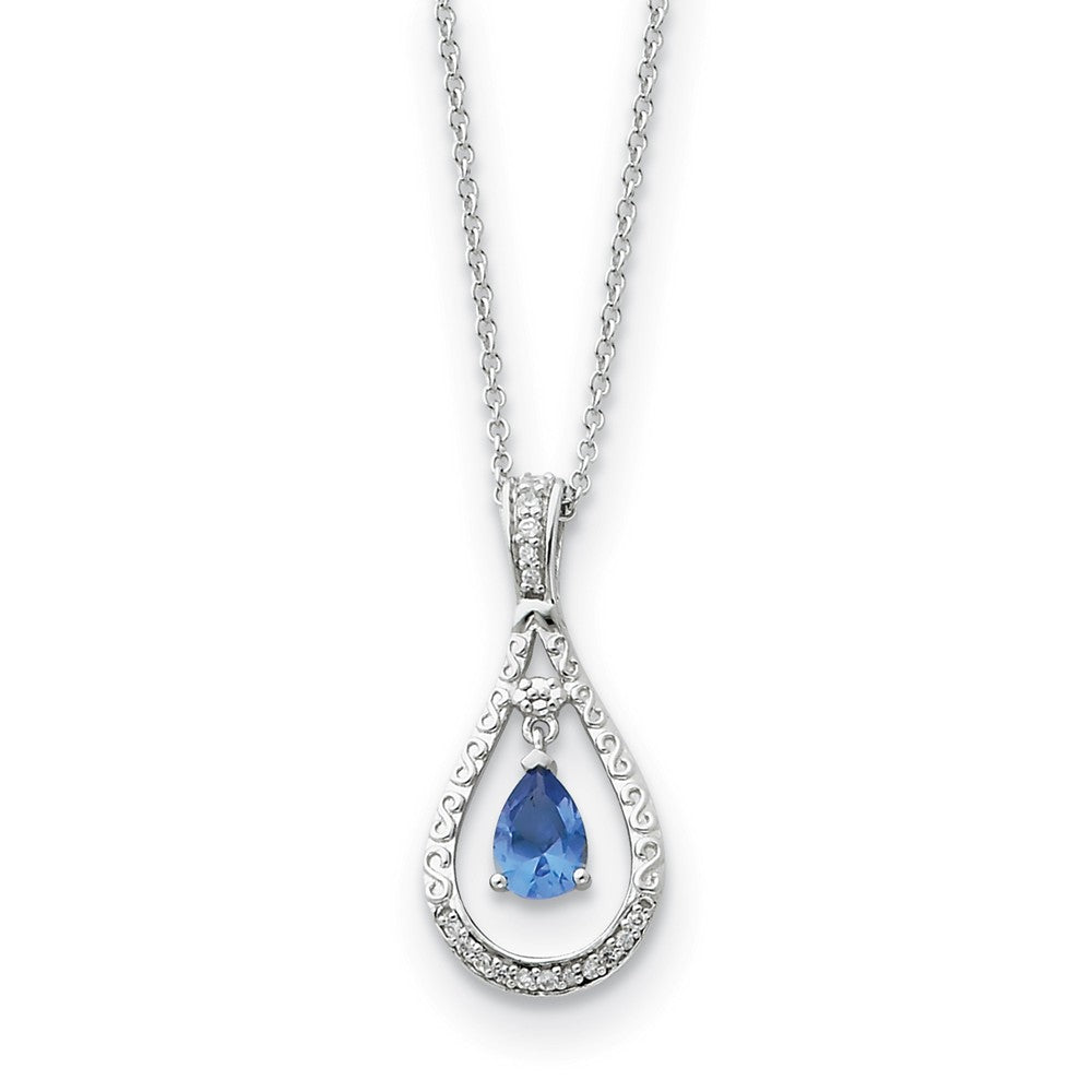 Rhodium Sterling Silver December CZ Birthstone Never Forget Necklace, Item N8668 by The Black Bow Jewelry Co.