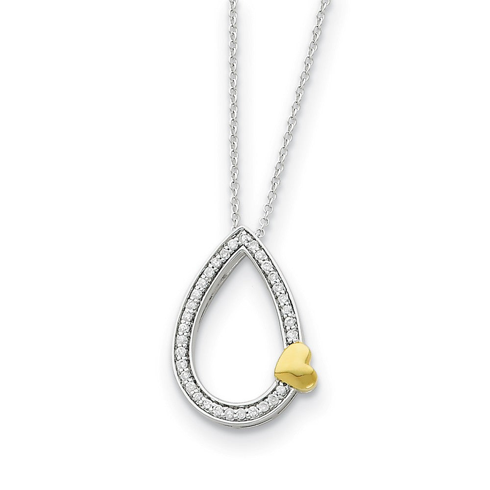 Gold Tone Plated Sterling Silver & CZ Tear of Love Necklace, 18 Inch, Item N8669 by The Black Bow Jewelry Co.