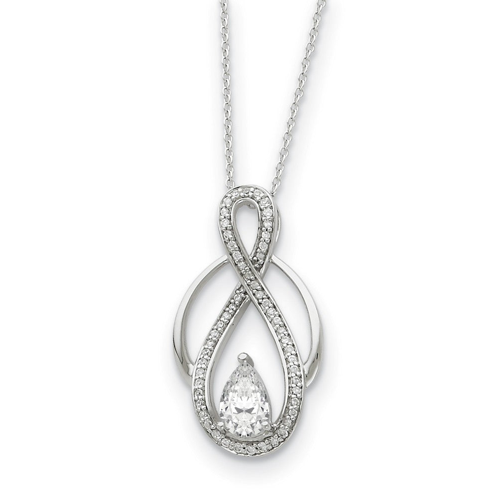 Rhodium Plated Sterling Silver &amp; CZ Tear of Strength Necklace, 18 Inch, Item N8672 by The Black Bow Jewelry Co.