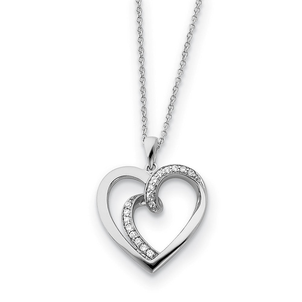 Rhodium Plated Sterling Silver &amp; CZ Soul Mate Heart Necklace, 18 Inch, Item N8673 by The Black Bow Jewelry Co.