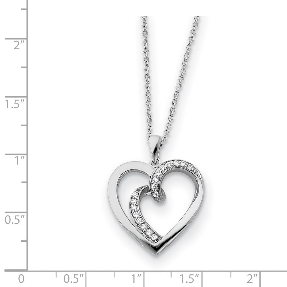 Alternate view of the Rhodium Plated Sterling Silver &amp; CZ Soul Mate Heart Necklace, 18 Inch by The Black Bow Jewelry Co.