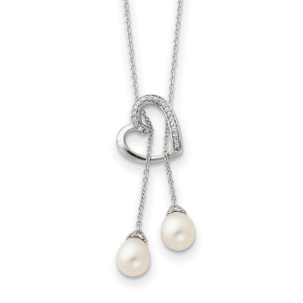 Sterling Silver, FW Cultured Pearl &amp; CZ Two Become One Lariat Necklace, Item N8695 by The Black Bow Jewelry Co.