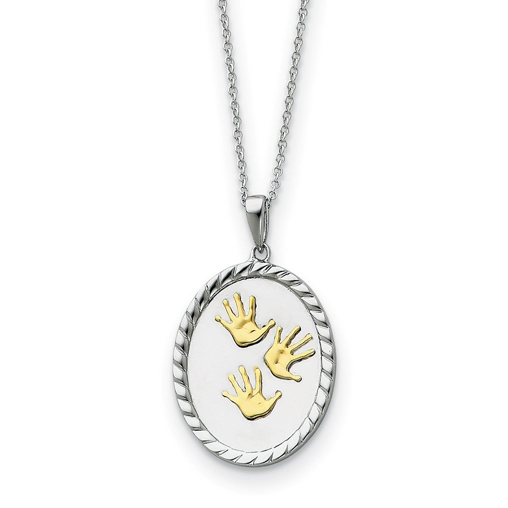 Rhodium &amp; Gold Tone Plated Sterling Silver Hand Prints Necklace, 18 In, Item N8700 by The Black Bow Jewelry Co.