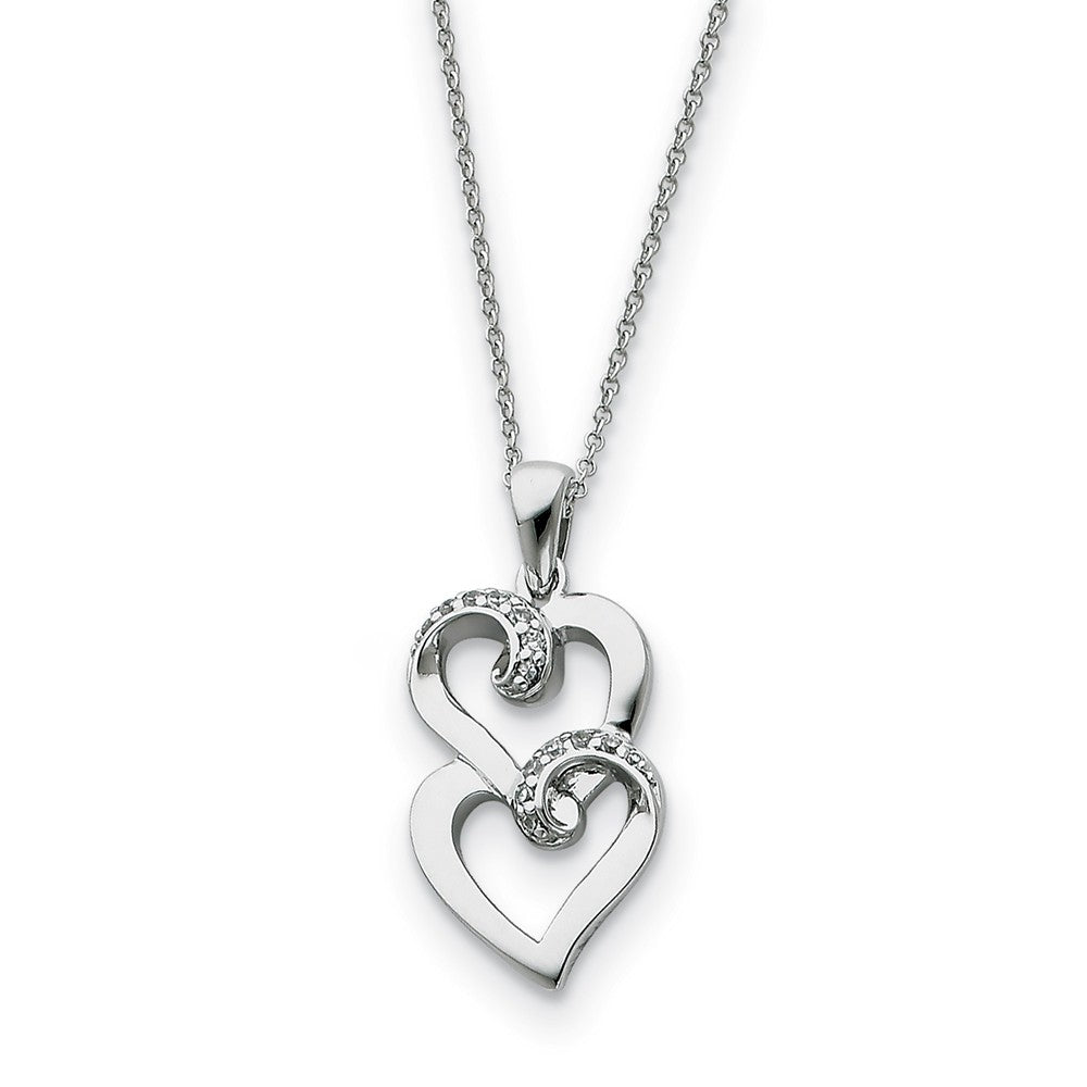 Sterling Silver &amp; CZ Sisters, Friends Forever, Heart Necklace, 18 Inch, Item N8704 by The Black Bow Jewelry Co.