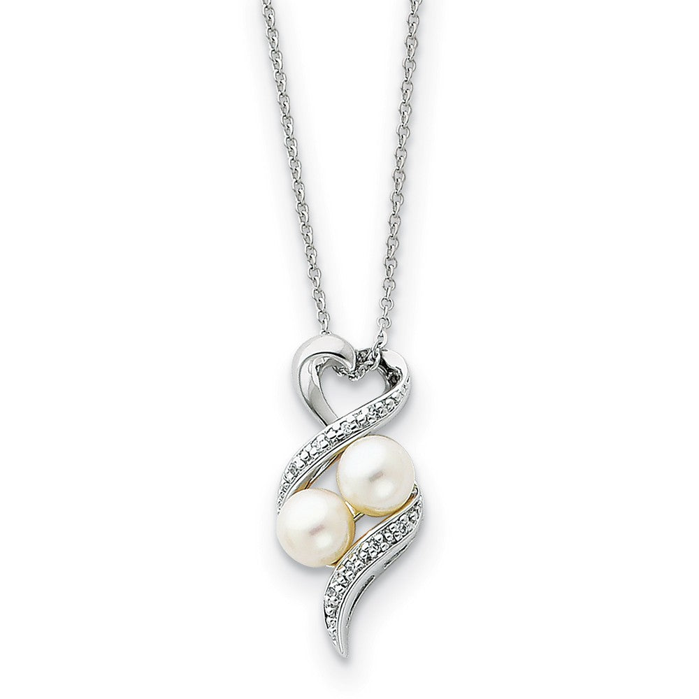 Sterling Silver, FW Cultured Pearl &amp; CZ 2 P&#39;s in a Pod Heart Necklace, Item N8706 by The Black Bow Jewelry Co.