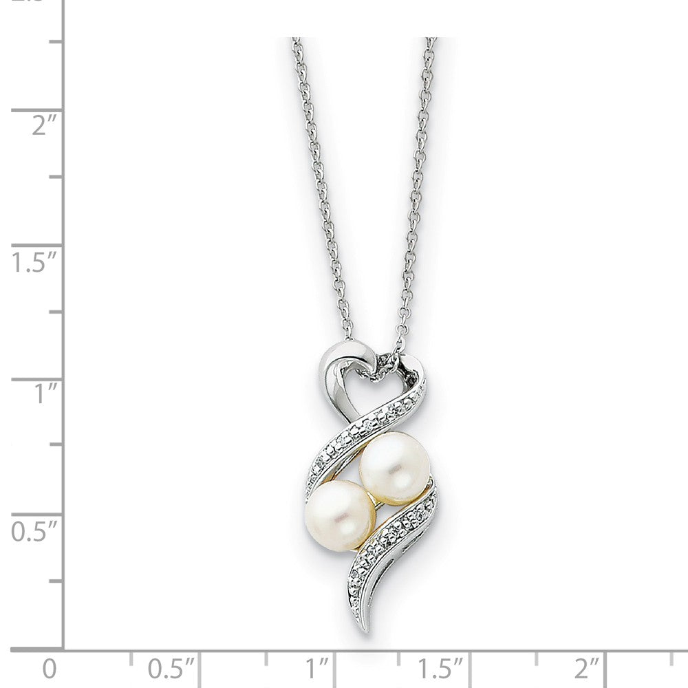 Alternate view of the Sterling Silver, FW Cultured Pearl &amp; CZ 2 P&#39;s in a Pod Heart Necklace by The Black Bow Jewelry Co.