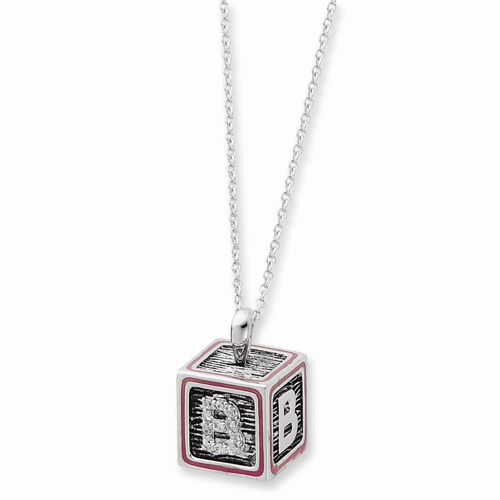 Rhodium Sterling Silver &amp; Pink Enamel Family Building Block Necklace, Item N8709 by The Black Bow Jewelry Co.