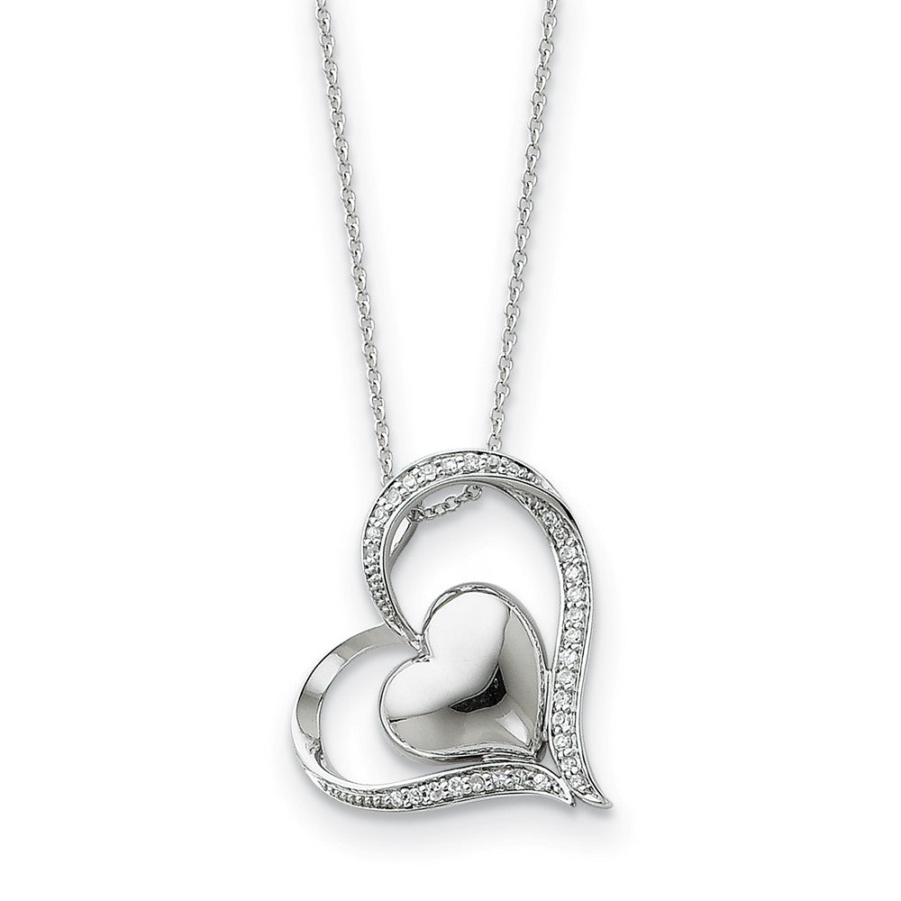 Rhodium Plated Sterling Silver &amp; CZ In My Heart Necklace, 18 Inch, Item N8714 by The Black Bow Jewelry Co.