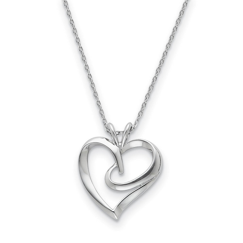 Rhodium Plated Sterling Silver Hugging Heart Necklace, 18 Inch, Item N8727 by The Black Bow Jewelry Co.