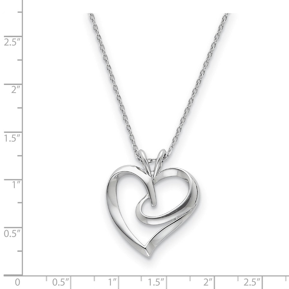 Alternate view of the Rhodium Plated Sterling Silver Hugging Heart Necklace, 18 Inch by The Black Bow Jewelry Co.