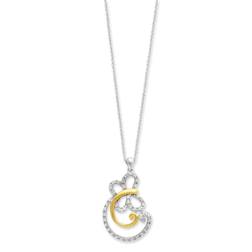 Rhodium &amp; Gold Tone Plated Silver &amp; CZ Carefree Butterfly Necklace, Item N8728 by The Black Bow Jewelry Co.