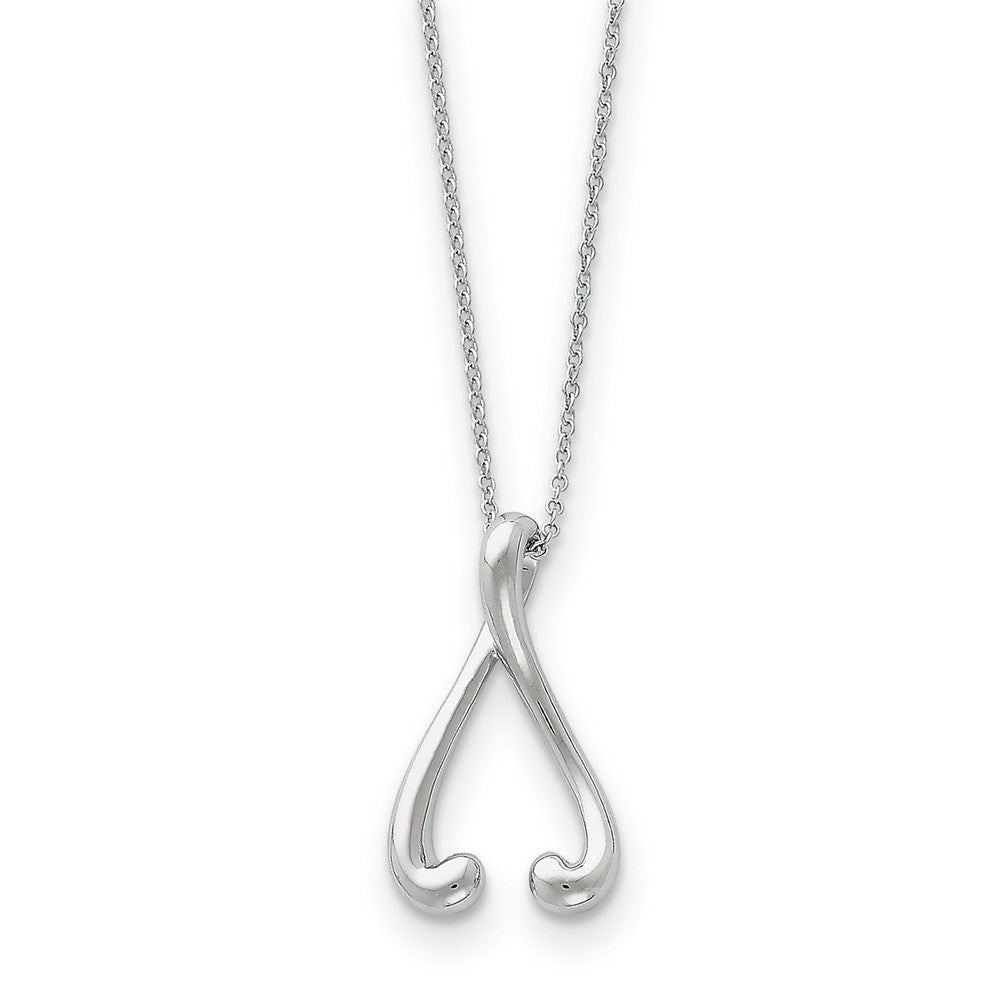 Rhodium Plated Sterling Silver Wishbone Necklace, 18 Inch, Item N8735 by The Black Bow Jewelry Co.