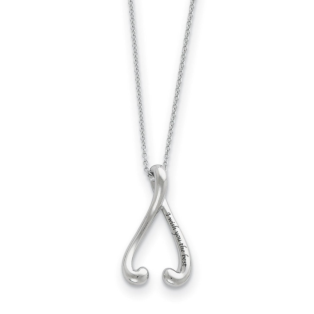 Alternate view of the Rhodium Plated Sterling Silver Wishbone Necklace, 18 Inch by The Black Bow Jewelry Co.