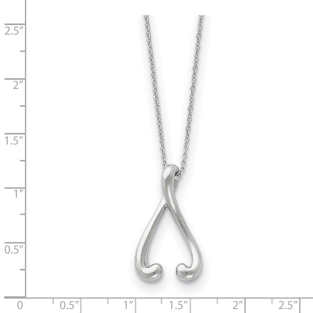 Alternate view of the Rhodium Plated Sterling Silver Wishbone Necklace, 18 Inch by The Black Bow Jewelry Co.