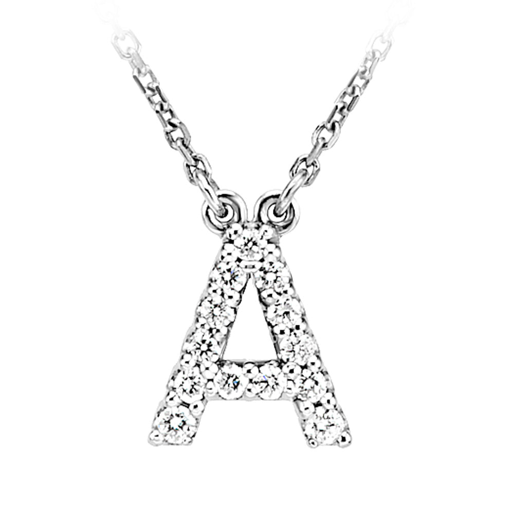 .14 Cttw Diamond & 14k White Gold Block Initial Necklace, Letter A, Item N8891-A by The Black Bow Jewelry Co.