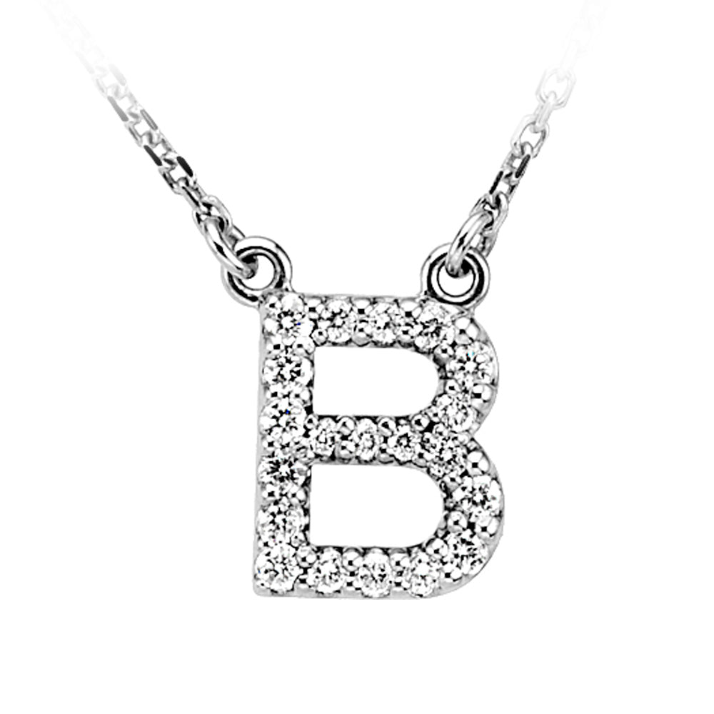 1/6 Cttw Diamond & 14k White Gold Block Initial Necklace, Letter B, Item N8891-B by The Black Bow Jewelry Co.
