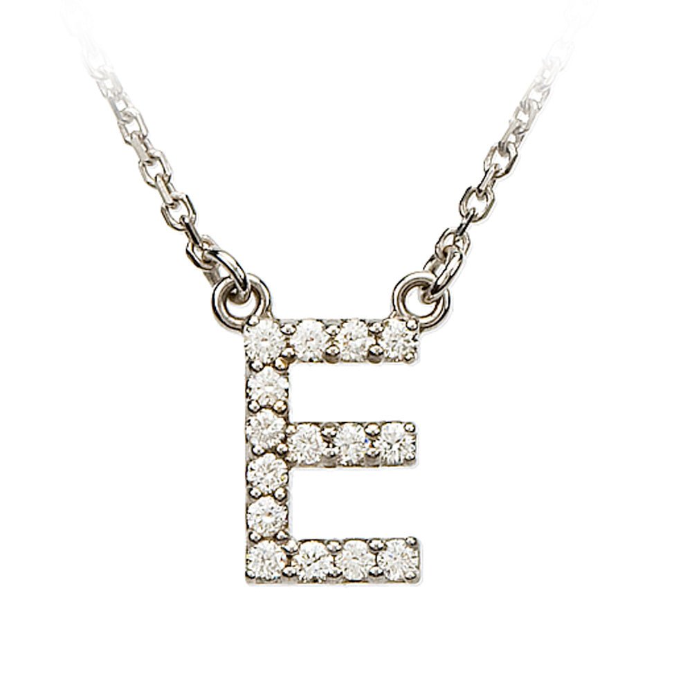 1/6 Cttw Diamond &amp; 14k White Gold Block Initial Necklace, Letter E, Item N8891-E by The Black Bow Jewelry Co.