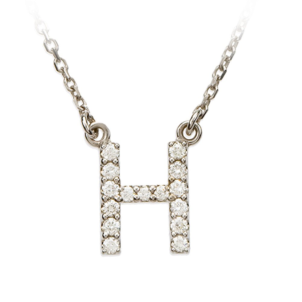 1/8 Cttw Diamond &amp; 14k White Gold Block Initial Necklace, Letter H, Item N8891-H by The Black Bow Jewelry Co.