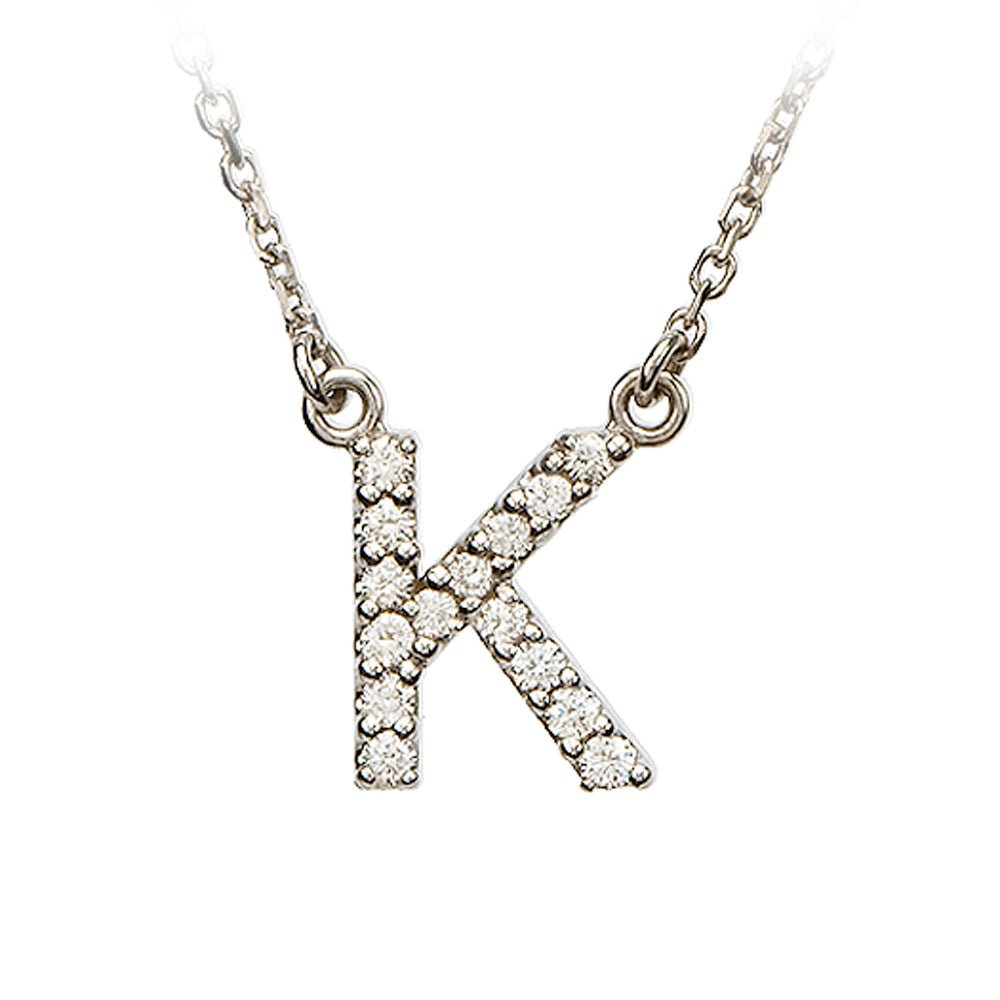 1/8 Cttw Diamond &amp; 14k White Gold Block Initial Necklace, Letter K, Item N8891-K by The Black Bow Jewelry Co.