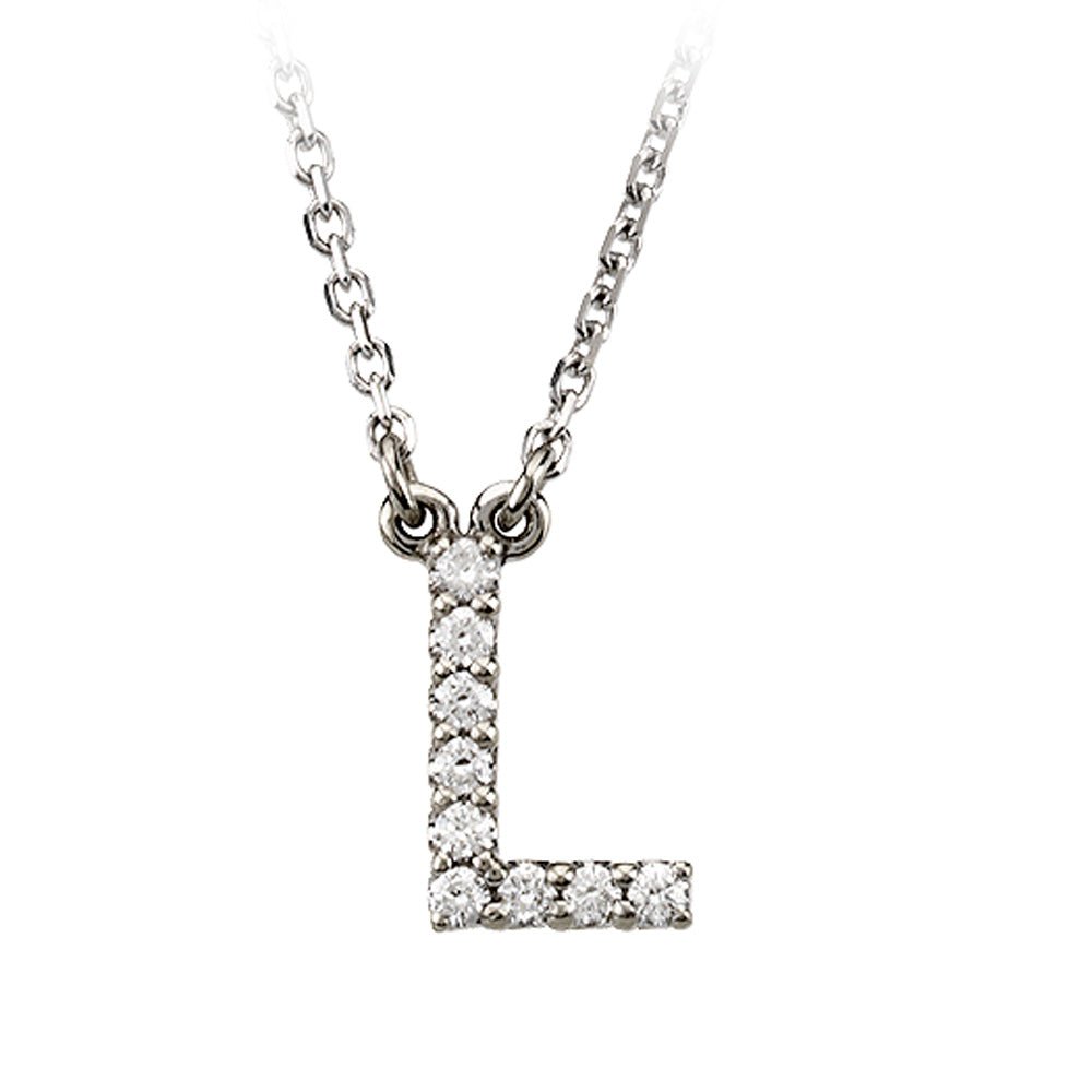 1/10 Cttw Diamond &amp; 14k White Gold Block Initial Necklace, Letter L, Item N8891-L by The Black Bow Jewelry Co.
