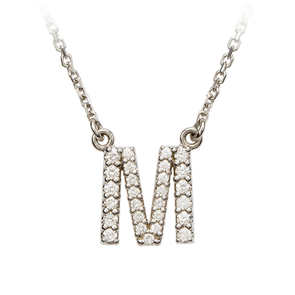 1/5 Cttw Diamond &amp; 14k White Gold Block Initial Necklace, Letter M, Item N8891-M by The Black Bow Jewelry Co.