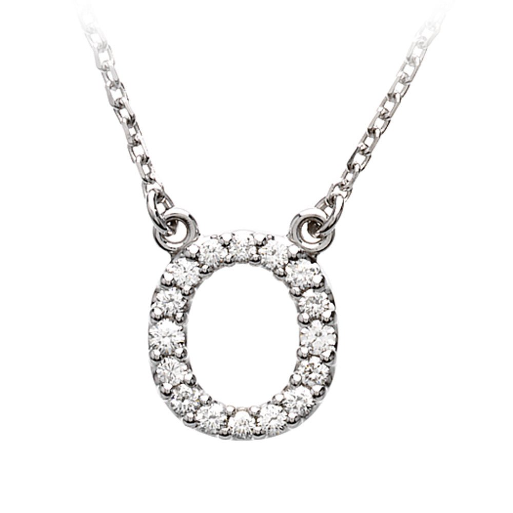 1/6 Cttw Diamond &amp; 14k White Gold Block Initial Necklace, Letter O, Item N8891-O by The Black Bow Jewelry Co.