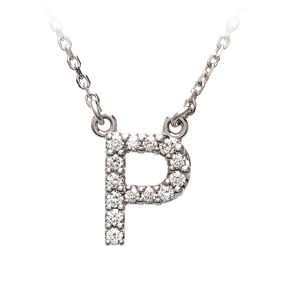 1/8 Cttw Diamond &amp; 14k White Gold Block Initial Necklace, Letter P, Item N8891-P by The Black Bow Jewelry Co.
