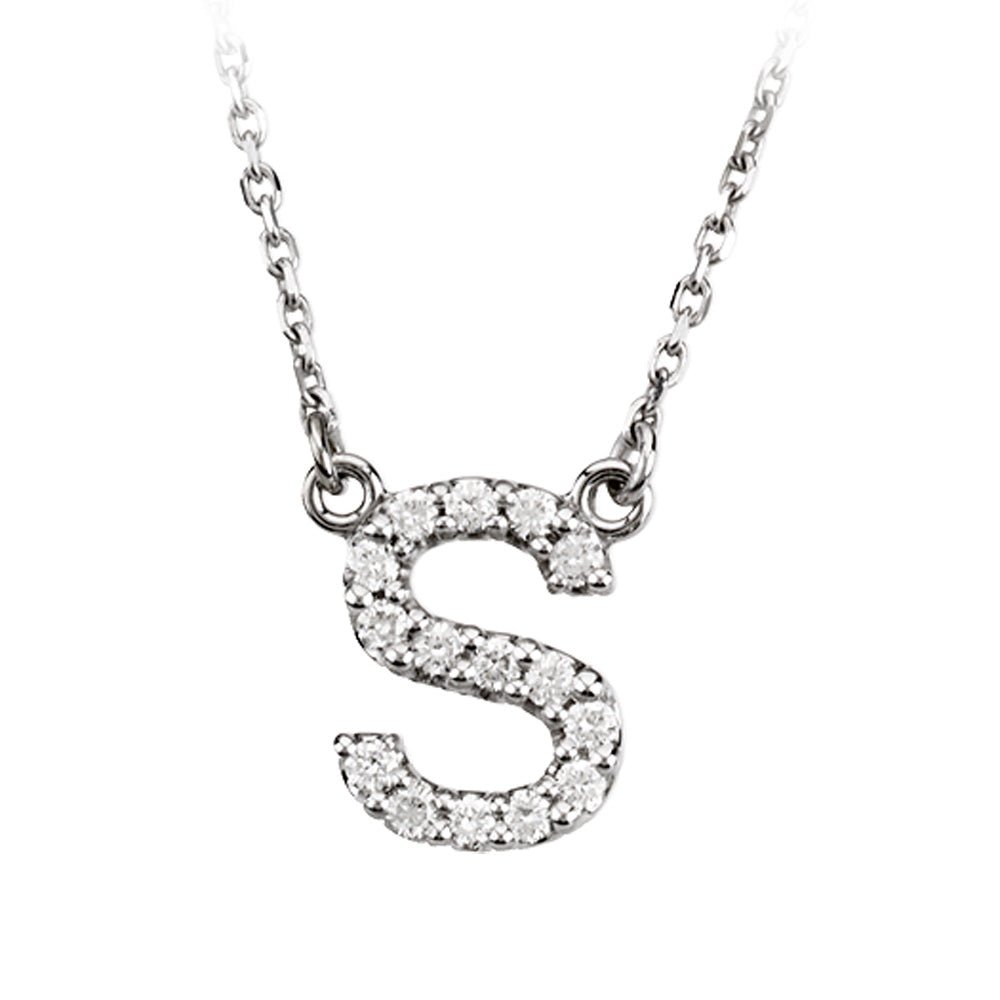 1/6 Cttw Diamond &amp; 14k White Gold Block Initial Necklace, Letter S, Item N8891-S by The Black Bow Jewelry Co.