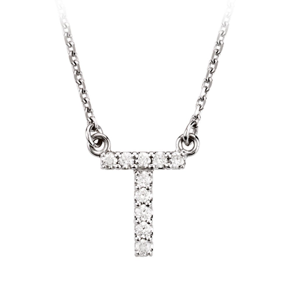 1/10 Cttw Diamond &amp; 14k White Gold Block Initial Necklace, Letter T, Item N8891-T by The Black Bow Jewelry Co.