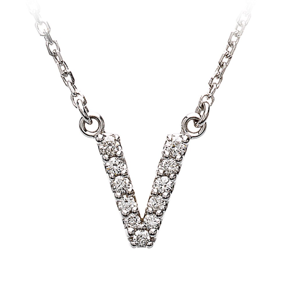 1/8 Cttw Diamond &amp; 14k White Gold Block Initial Necklace, Letter V, Item N8891-V by The Black Bow Jewelry Co.