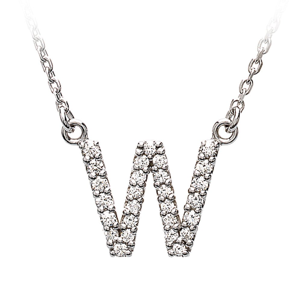 1/6 Cttw Diamond &amp; 14k White Gold Block Initial Necklace, Letter W, Item N8891-W by The Black Bow Jewelry Co.