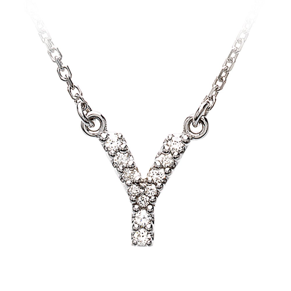 1/10 Cttw Diamond & 14k White Gold Block Initial Necklace, Letter Y, Item N8891-Y by The Black Bow Jewelry Co.