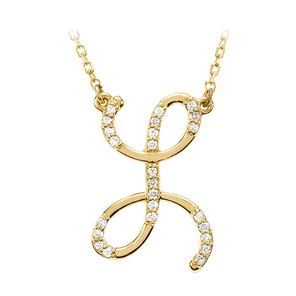 1/8 Ct Diamond 14k Yellow Gold Medium Script Initial L Necklace, 17in, Item N8892-L by The Black Bow Jewelry Co.