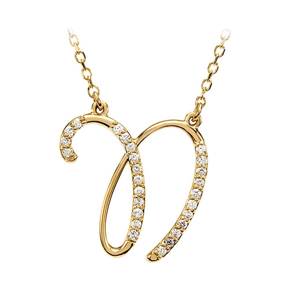 1/8 Ctw Diamond 14k Yellow Gold Medium Script Initial N Necklace, 17in, Item N8892-N by The Black Bow Jewelry Co.