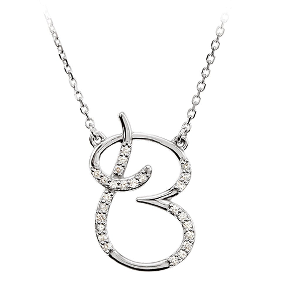 1/8 Ct Diamond Sterling Silver Medium Script Initial B Necklace, 16in, Item N8893-B by The Black Bow Jewelry Co.