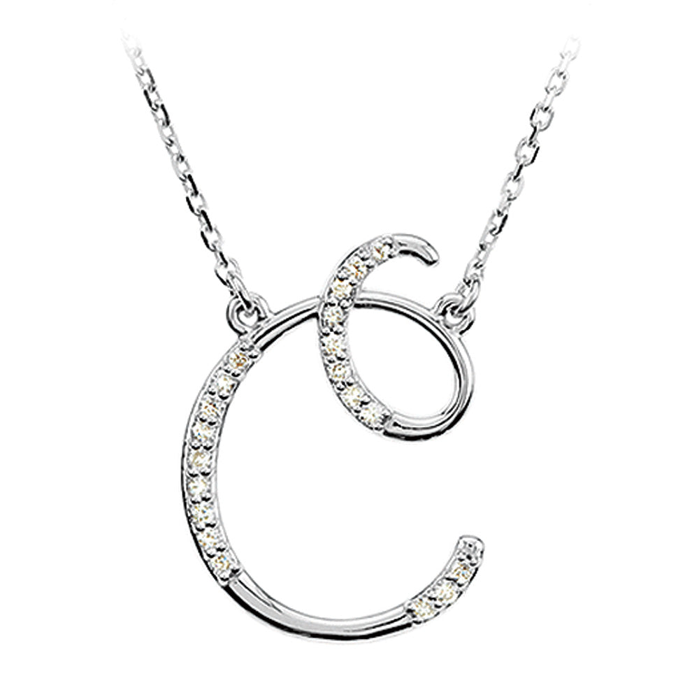 1/10 Ctw Diamond Sterling Silver Medium Script Initial C Necklace 16in, Item N8893-C by The Black Bow Jewelry Co.