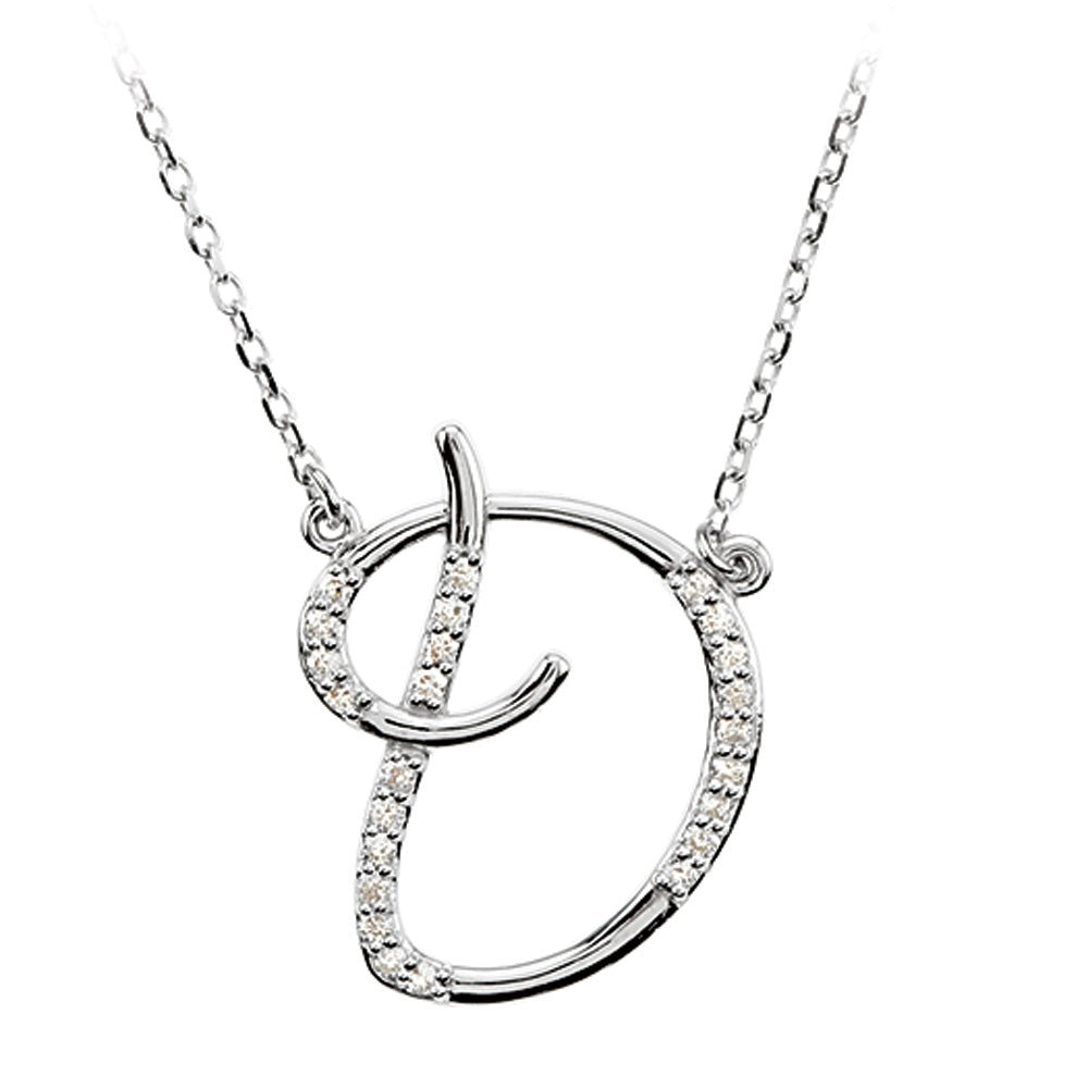 1/8 Ct Diamond Sterling Silver Medium Script Initial D Necklace, 16in, Item N8893-D by The Black Bow Jewelry Co.