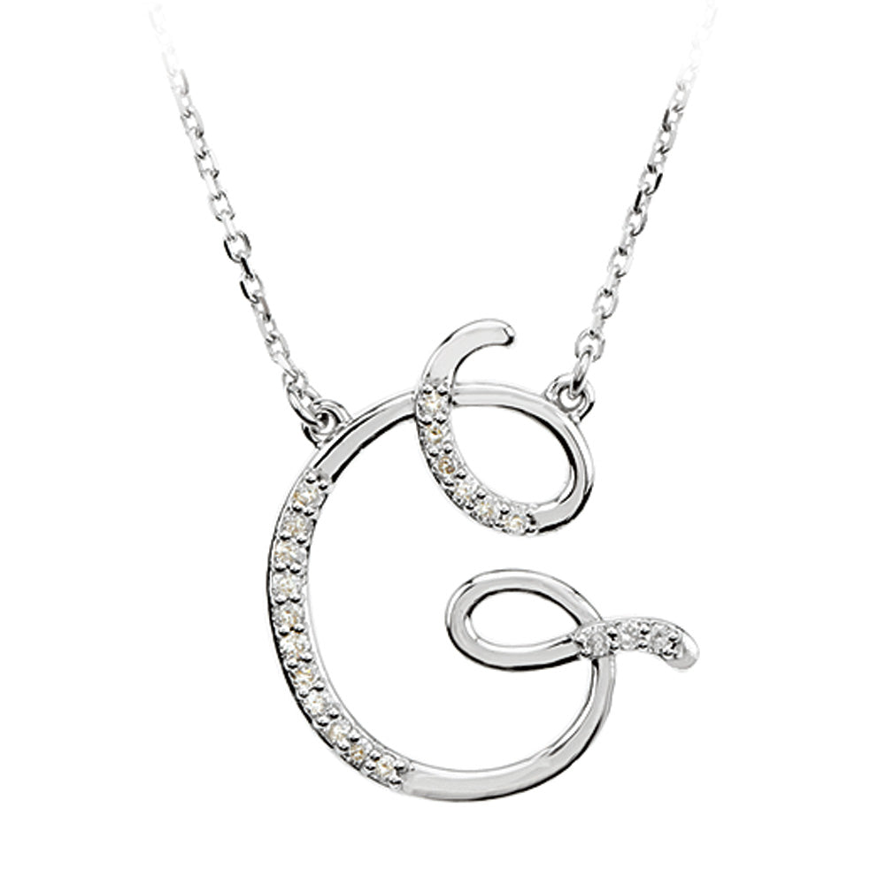 1/10 Ctw Diamond Sterling Silver Medium Script Initial G Necklace 16in, Item N8893-G by The Black Bow Jewelry Co.