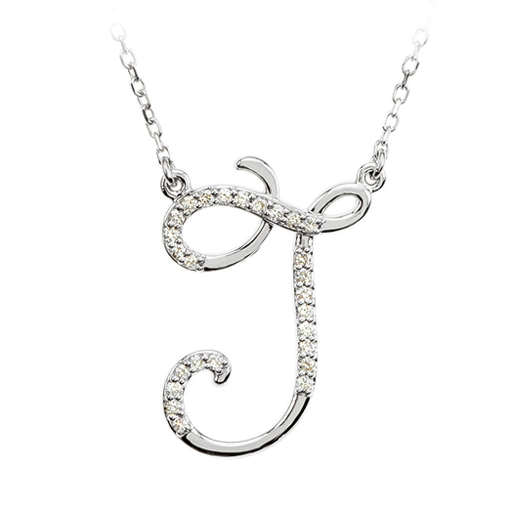 1/8 Ctw Diamond Sterling Silver Medium Script Initial J Necklace, 16in, Item N8893-J by The Black Bow Jewelry Co.