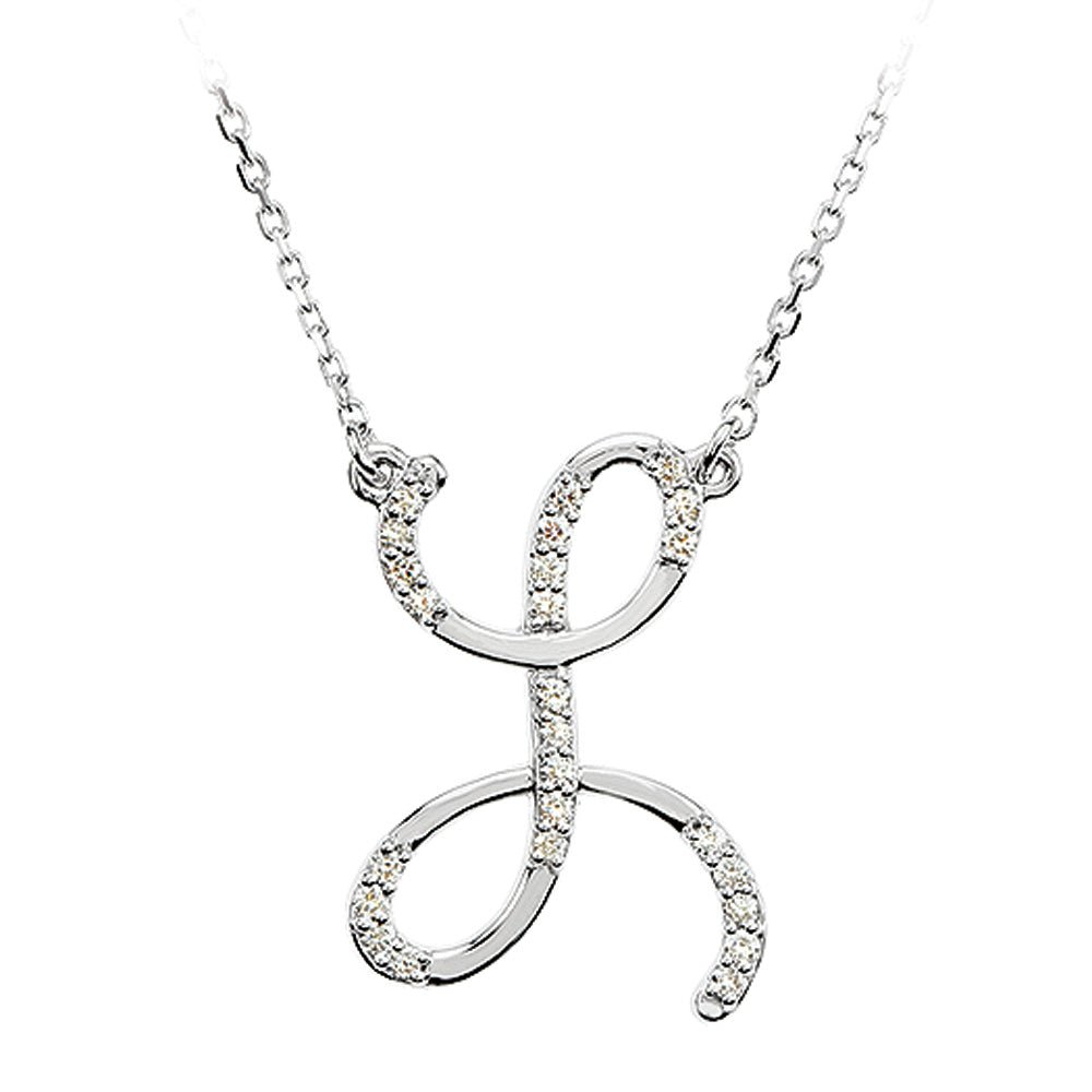 1/8 Ct Diamond Sterling Silver Medium Script Initial L Necklace, 16in, Item N8893-L by The Black Bow Jewelry Co.