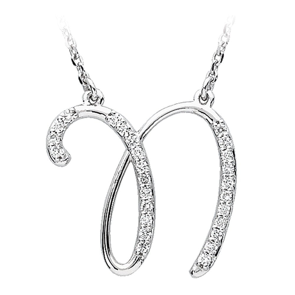1/8 Ctw Diamond Sterling Silver Medium Script Initial N Necklace, 16in, Item N8893-N by The Black Bow Jewelry Co.