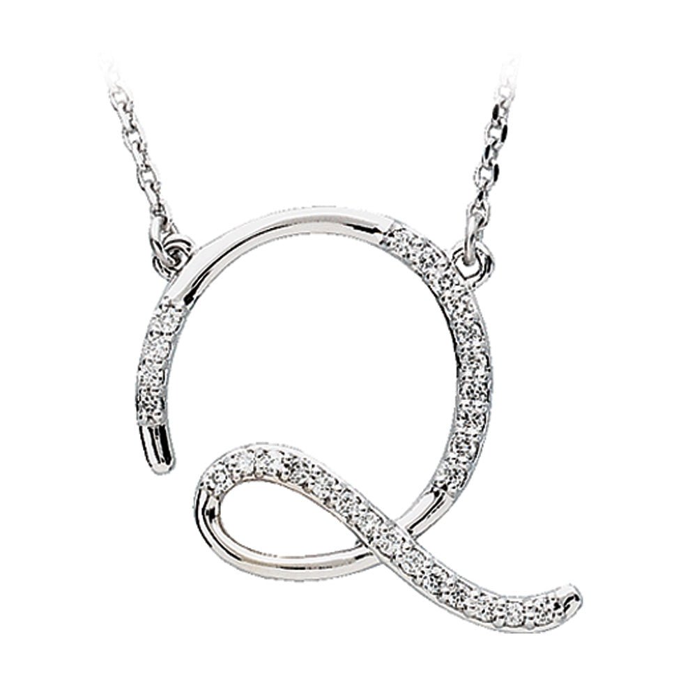 1/8 Ctw Diamond Sterling Silver Medium Script Initial Q Necklace, 16in, Item N8893-Q by The Black Bow Jewelry Co.