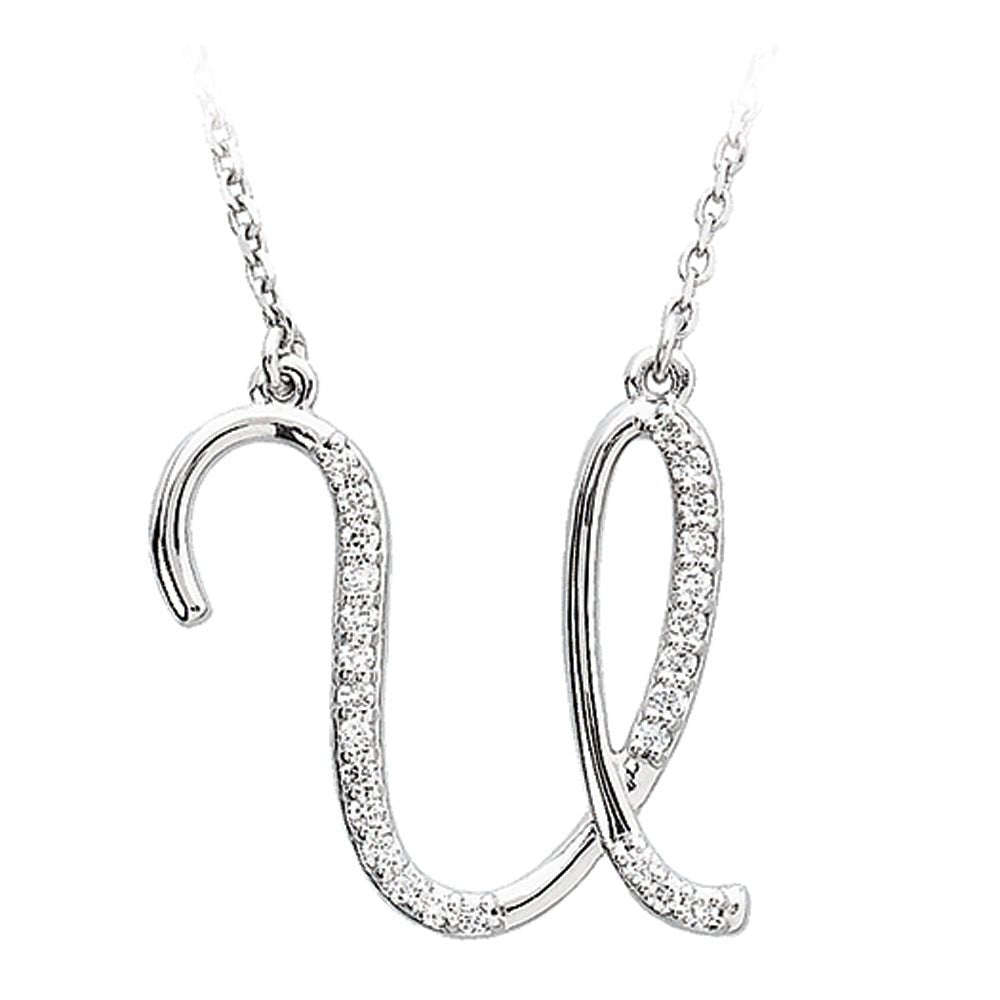 1/8 Ctw Diamond Sterling Silver Medium Script Initial U Necklace, 16in, Item N8893-U by The Black Bow Jewelry Co.