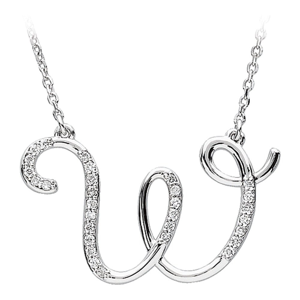 1/6 Ctw Diamond Sterling Silver Medium Script Initial W Necklace, 16in, Item N8893-W by The Black Bow Jewelry Co.