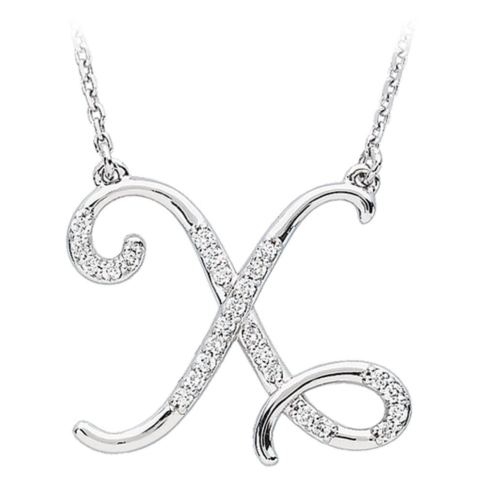 1/8 Ctw Diamond Sterling Silver Medium Script Initial X Necklace, 16in, Item N8893-X by The Black Bow Jewelry Co.